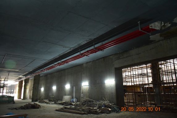 Fir fighting pipe fixing works at Concourse level.